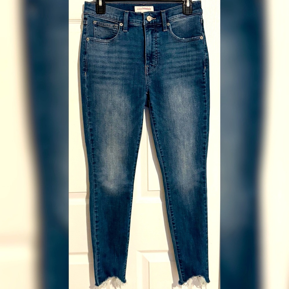 Lucky Brand | Distressed Hem High Rise Skinny Jeans